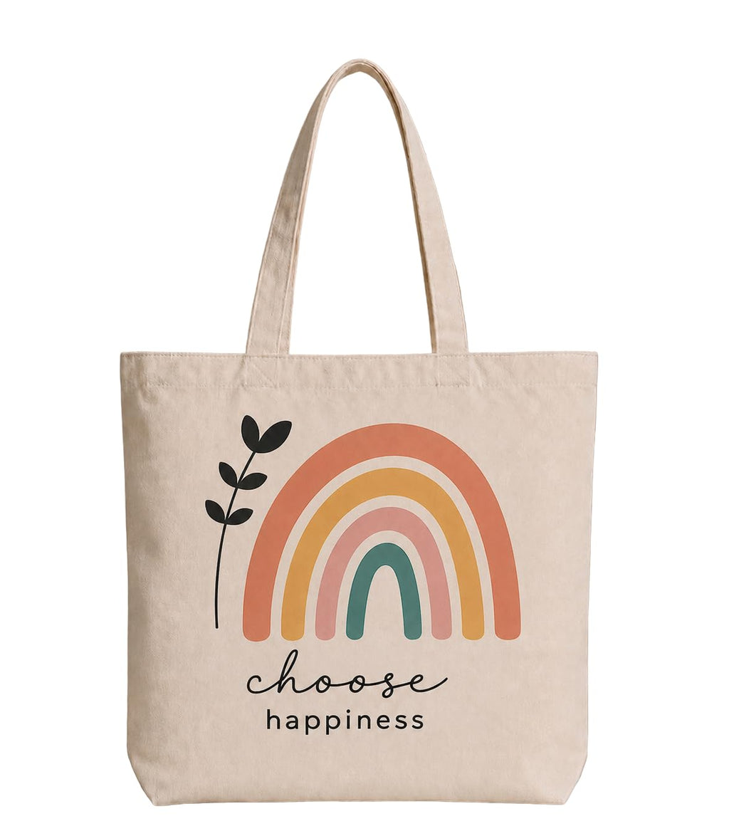 Supadaa Large Canvas Tote Bag For Women With Zipper Premium Cotton Shoulder Handbag Reusable Shopping Office College Travel Beach Grocery Bag (Rainbow)