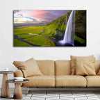 VIBECRAFTS Canvas Paintings for Living Room Drawing Room Panoramic Canvas Wall Painting of Unreal view of Waterfall at Sunset for Home|Office|Gift(PTVCH_2363NV)