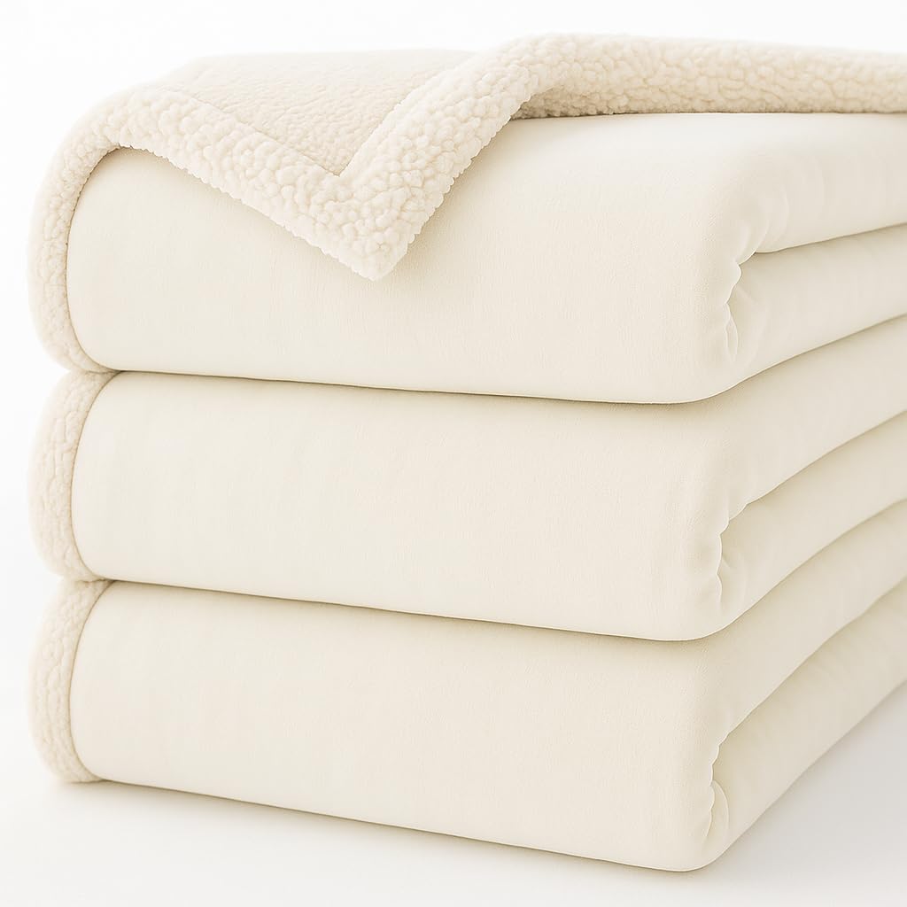 BSB HOME Ultra-Soft Flannel Sherpa Blanket for Double Bed | 500 GSM | Premium Warm & Cozy Winter Blanket | Reversible Dual-Layer Flannel and Sherpa – Cream and Beige Weight - 3.2 KG Kafalo