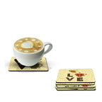 Artvibes Printed MDF Wooden Coasters for Home and Kitchen | Dining Table Decor | Square Coasters | Kitchen Decorative Items | Table Decoration | Home Decor (Set of 6 | 4x4 Inch)(Tea) TC_2008