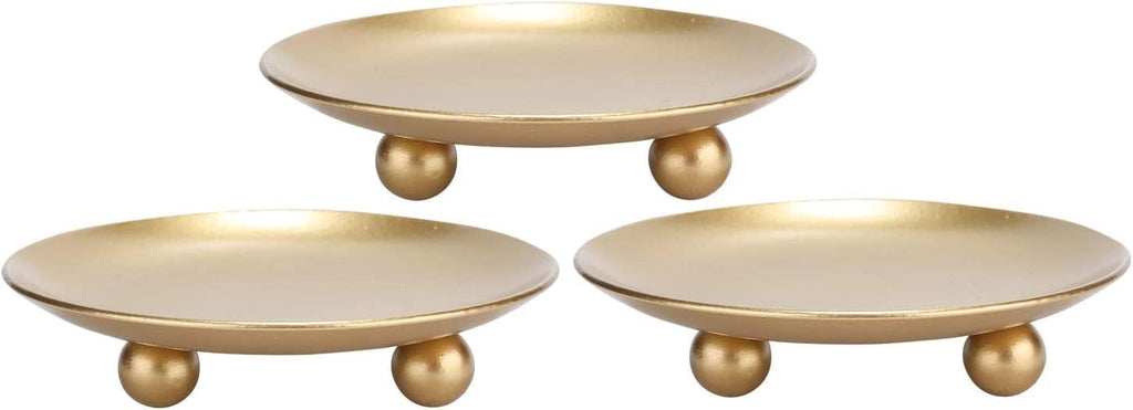 Home4Decor Iron Plate Candle Holder, Gold, Decorative Iron Pillar Candle Holder, Set of 3,Candle Stand for Wax Candles