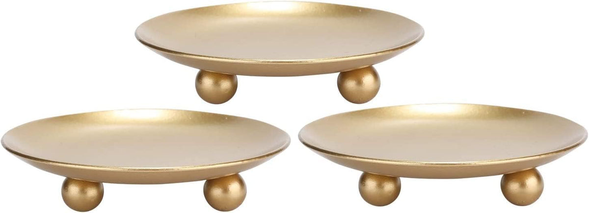 Home4Decor Iron Plate Candle Holder, Gold, Decorative Iron Pillar Candle Holder, Set of 3,Candle Stand for Wax Candles