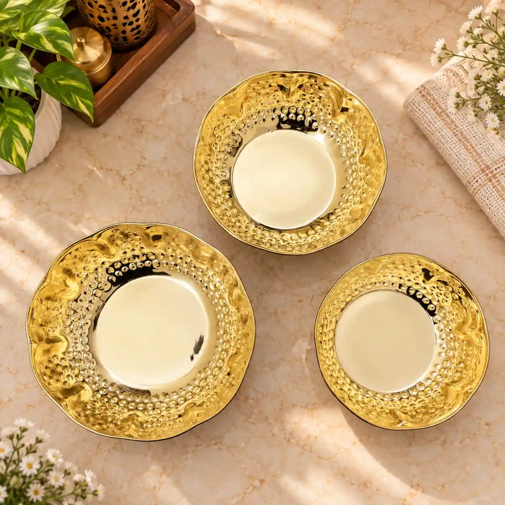 Brass Hammered Urli Bowl (Set of 3) Vedansh Craft