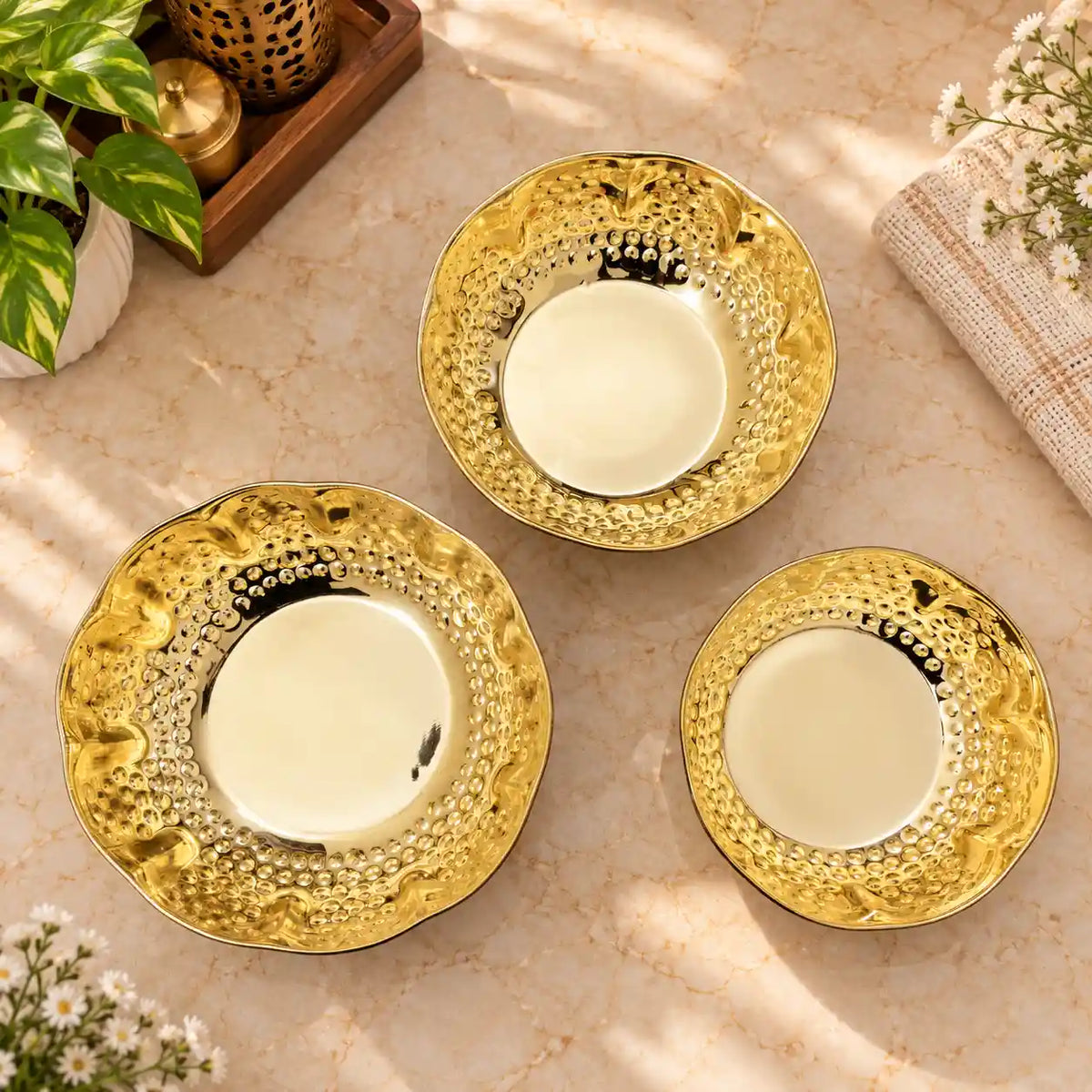 Brass Hammered Urli Bowl (Set of 3) Vedansh Craft