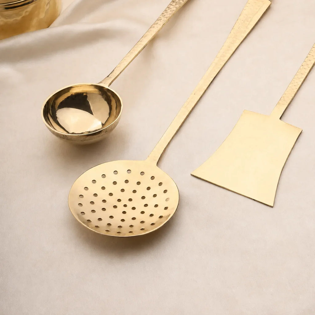 Brass Kitchen Ladles Set  (15.5 Inch) Vedansh Craft