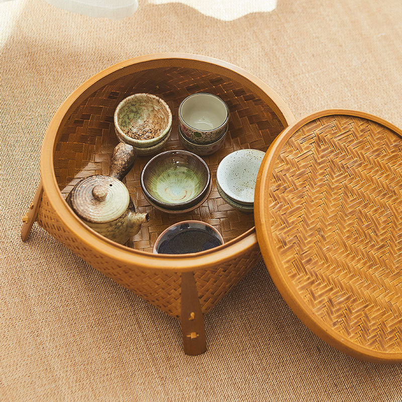 Vintage Bamboo Storage Basket Craft Tea Tray kafalo