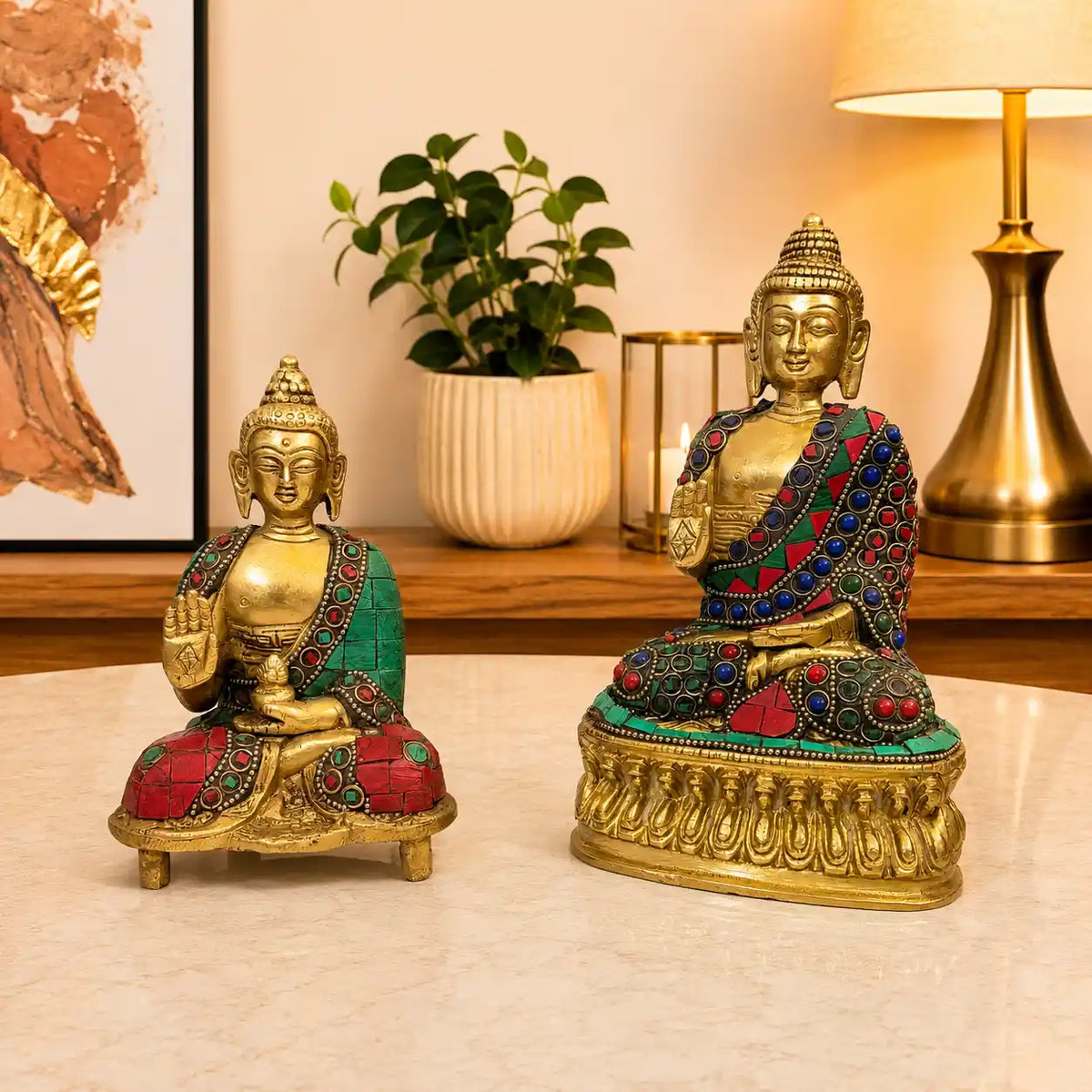 Brass Stone Work Blessing Sitting Buddha Statue Vedansh Craft