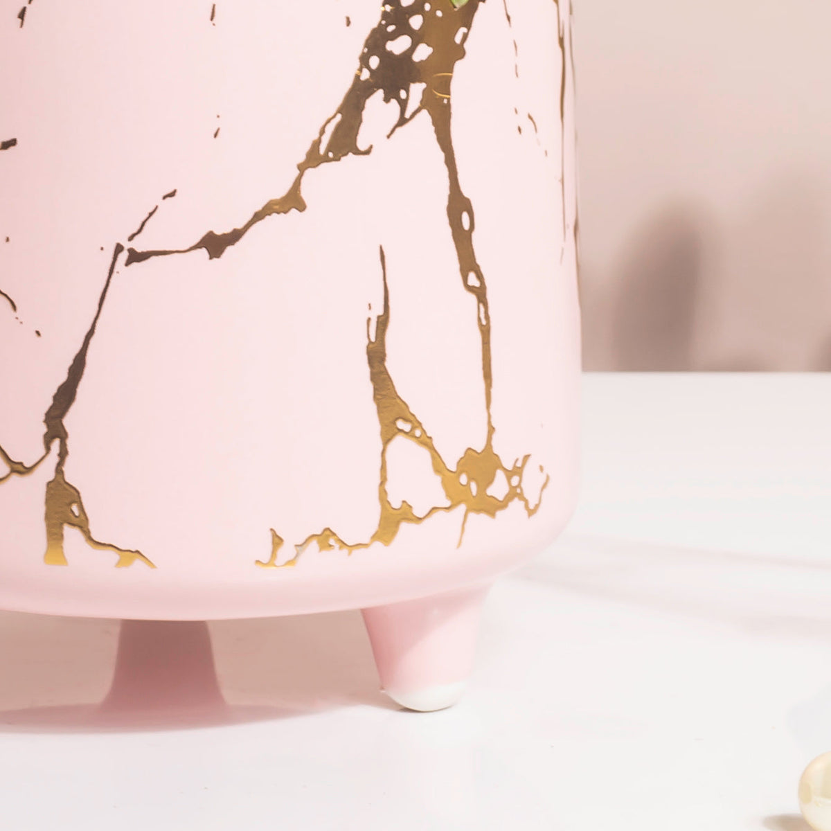 Halcyon Gold Pink Marble Ceramic Planter With Legs Large Nestasia