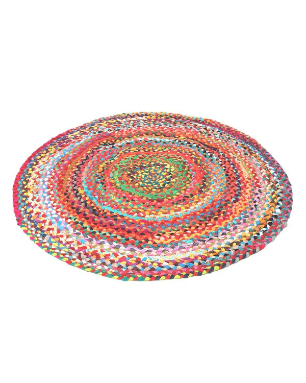 Rustic Multicolor Round Jute Carpet For Bedroom