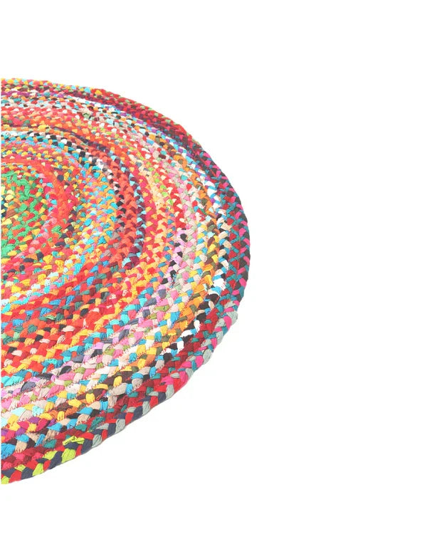 Rustic Multicolor Round Jute Carpet For Bedroom