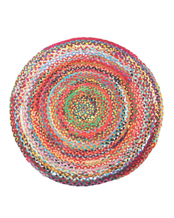 Rustic Multicolor Round Jute Carpet For Bedroom