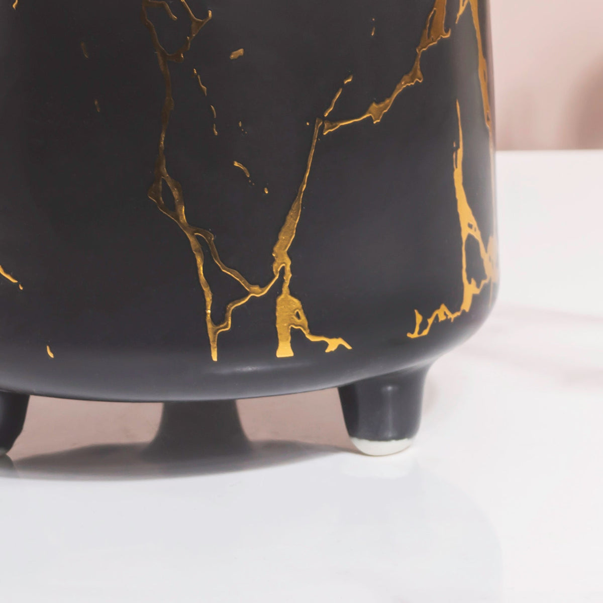 Halcyon Gold Black Marble Ceramic Planter With Legs Large Nestasia