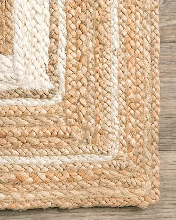 Textured Natural White Rectangular Jute Carpet For Living Room