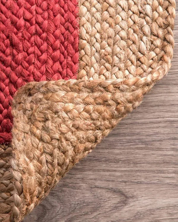 Rectangular Red Jute Floor Mat For Bedroom