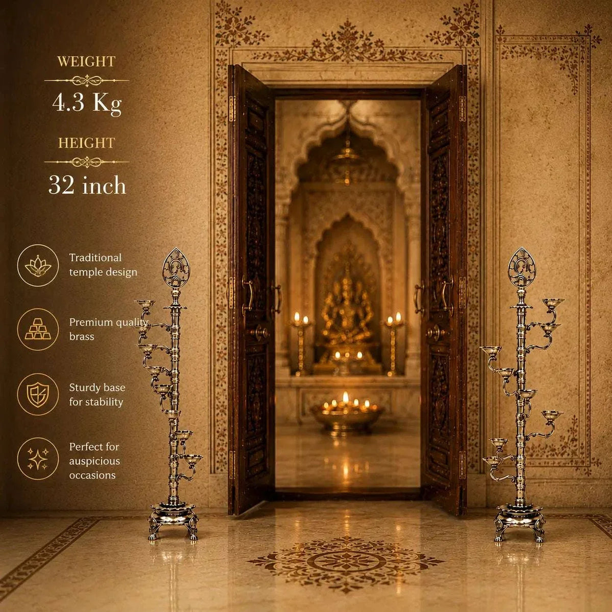 Brass Asthadeep Long Lamp (32 Inch) Vedansh Craft