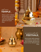 100% Pure Brass Akhand Diya with Star-Cut Dome Lid