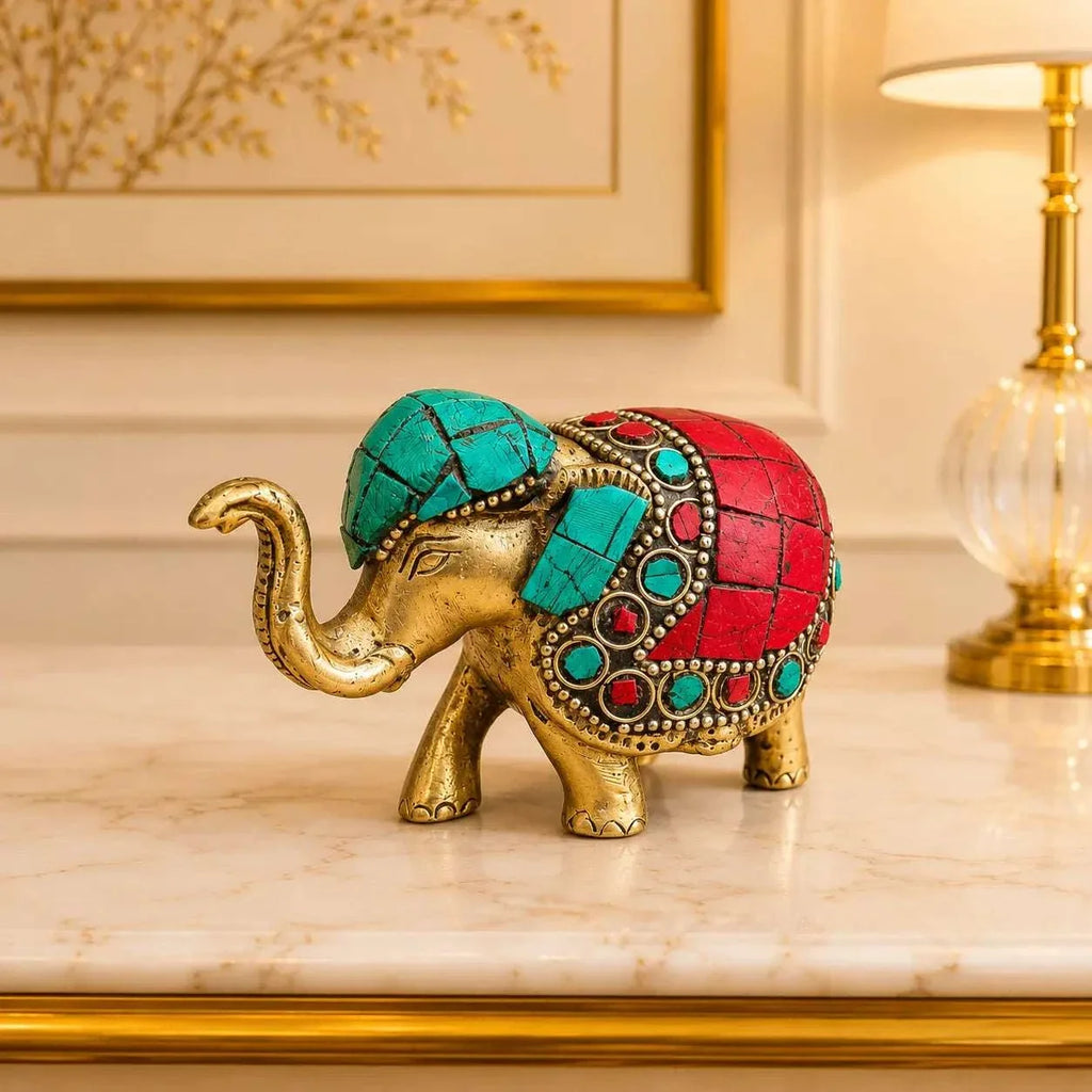 Brass Stone Work Elephant Statue Vedansh Craft