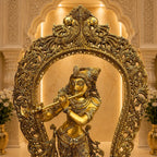 Brass Standing Krishna Idol On Throne / Singhasan (31 Inch) Vedansh Craft