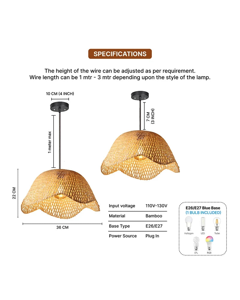 Rustic Bamboo Pendant Lamp for Dining Room, Balcony, and Home Interiors