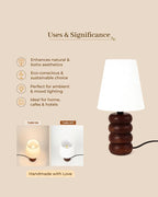 Handcrafted Wooden Table Lamp Textured Linen Shade Warm Light