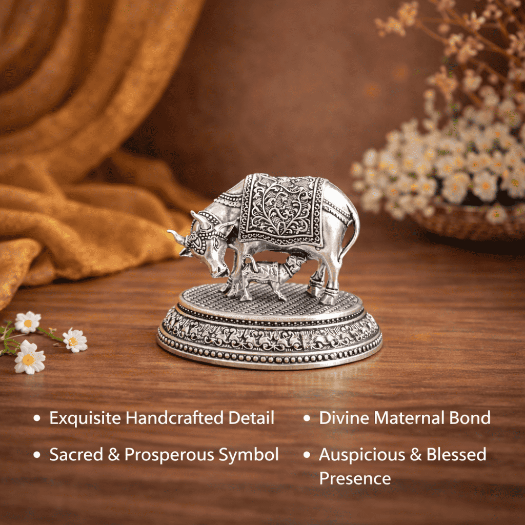 Brass Kamdhenu Cow With Calf Lightweight Idol (2 Inch) Vedansh Craft