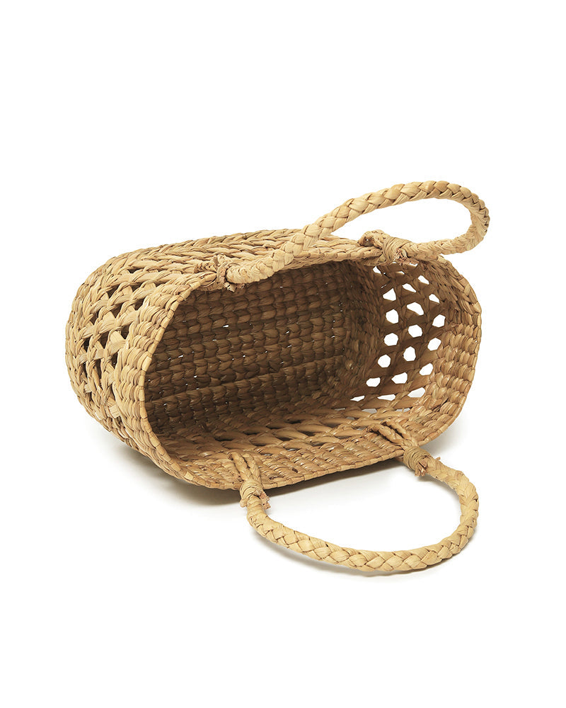 Handwoven Oval Seagrass Fruit Hamper Basket with Jali Design for Kitchen and Dining