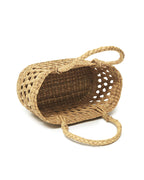 Handwoven Oval Seagrass Fruit Hamper Basket with Jali Design for Kitchen and Dining