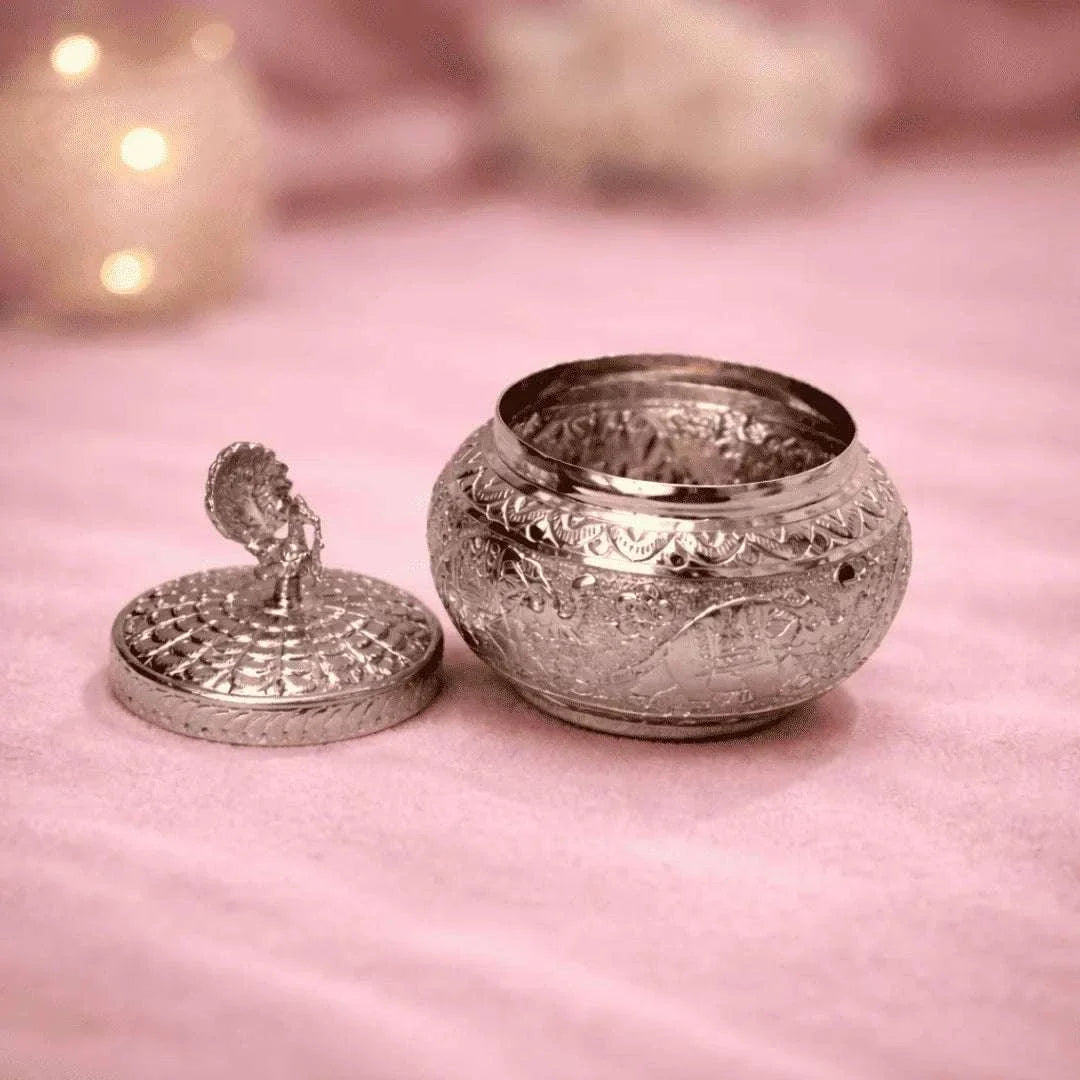 German Silver Storage Container/Supari Box With Lid (4.5 Inch) Vedansh Craft