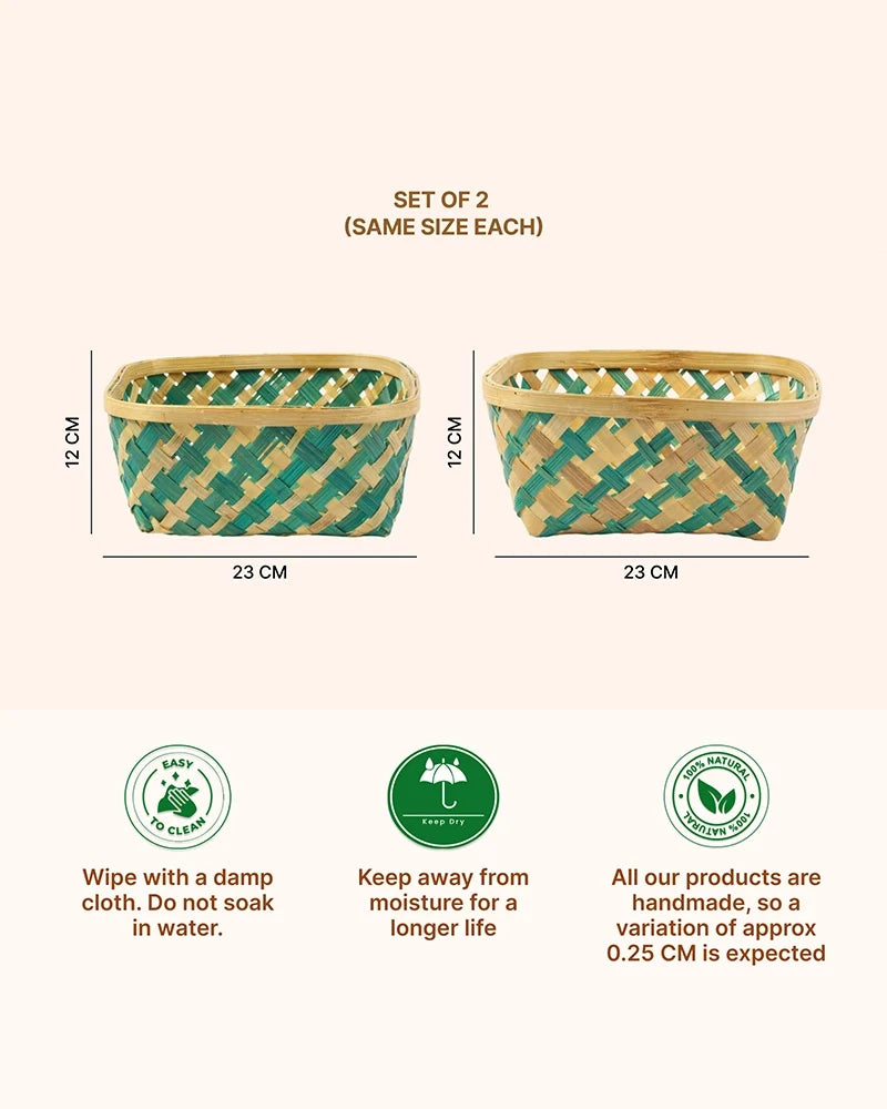 Bamboo Basket for Organizing Home, Kitchen, and Gift Hampers (Set of 2)
