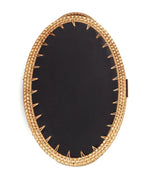 Handwoven Oval Cane Tray with Green Rangoli Mosaic for Decorative and Serving Use