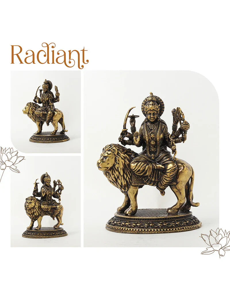 Pure Brass Durga Idol Figurine for Devotion and Spiritual Corners