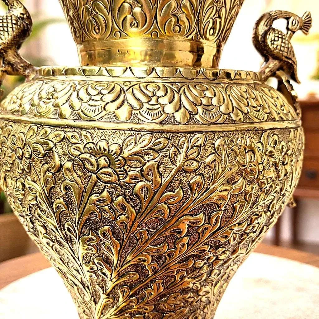 Brass Peacock Flower Vase / Planter Pot (11 Inch) Vedansh Craft