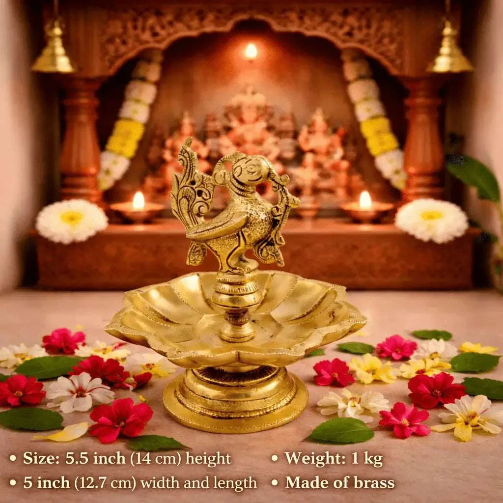Brass Peacock Eight Petal Diya (5.5 Inch) Vedansh Craft