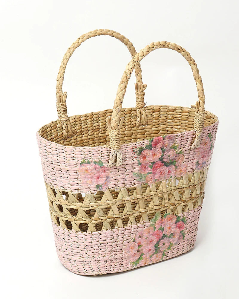 Natural Seagrass Market Basket & Tote Bag