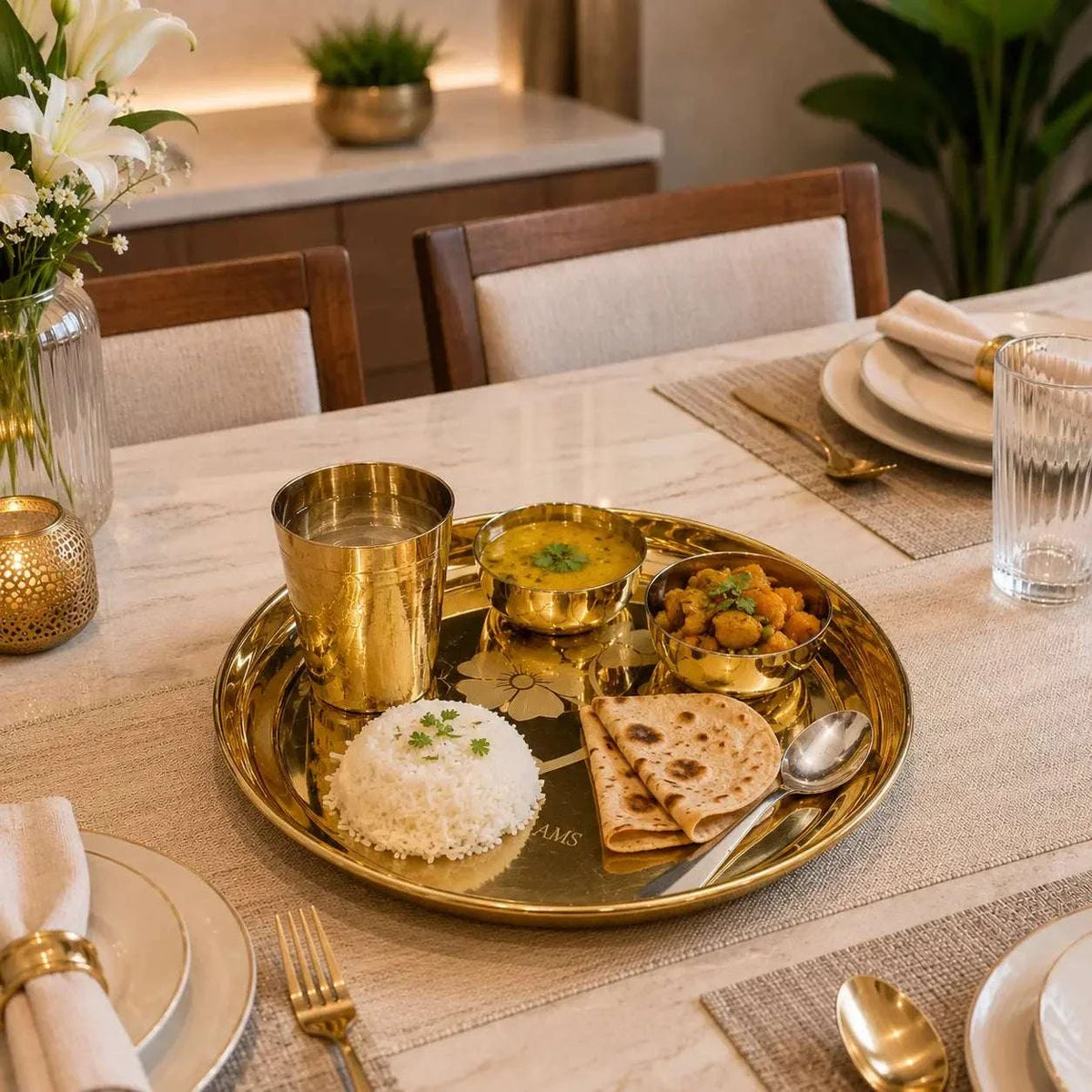 Brass Floral Thali/Dinner Set (990 Gram) Vedansh Craft