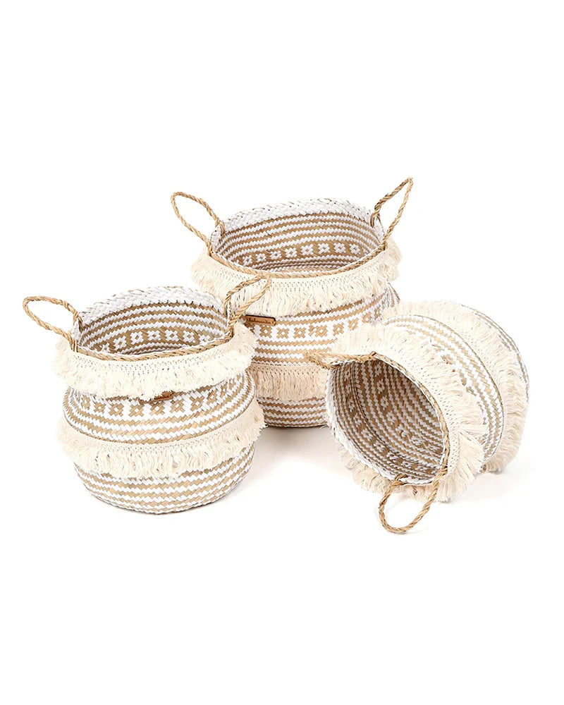 Set of 3 Belly Planter Basket for Natural Home Vibes