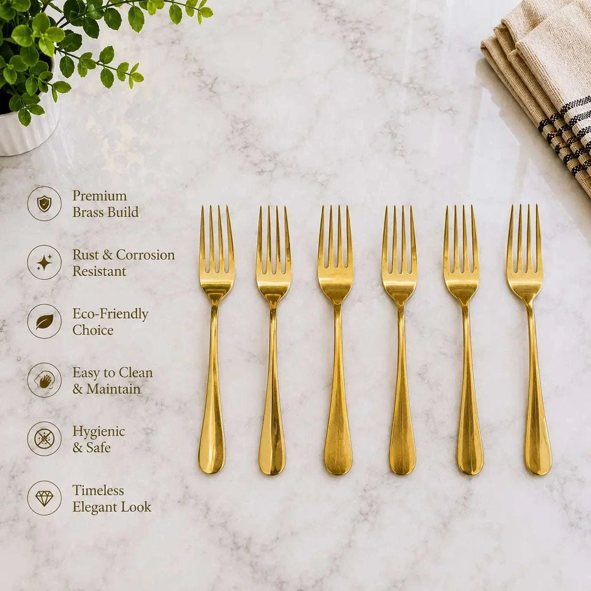 Brass Spoon Set (Pack Of 6) Vedansh Craft