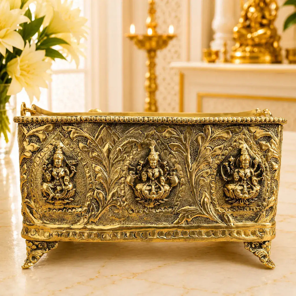 Brass Ashtalakshmi Basket With Handle And Leg (4 Inch) Vedansh Craft