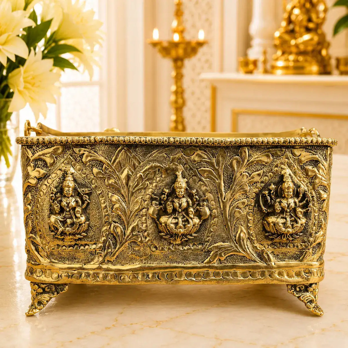 Brass Ashtalakshmi Basket With Handle And Leg (4 Inch) Vedansh Craft