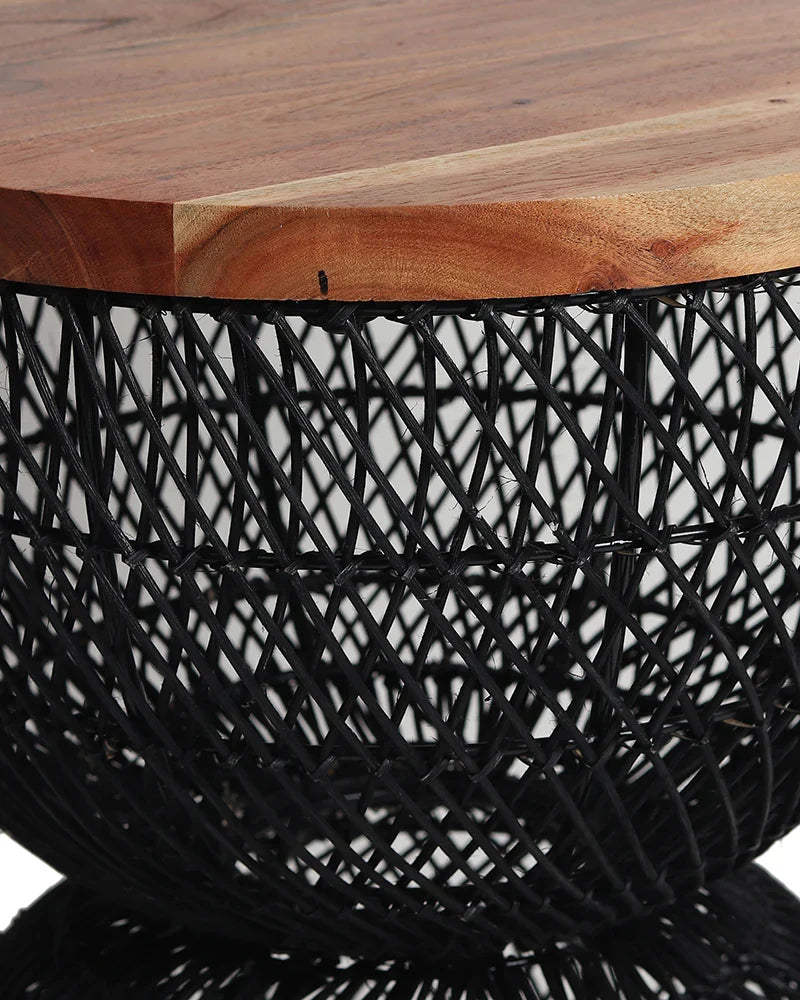Black Rattan Stool for Home Styling and Corner Display