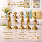 Brass Tribal Lady Statue Decor Set Of Five  (7.5 Inch) Vedansh Craft