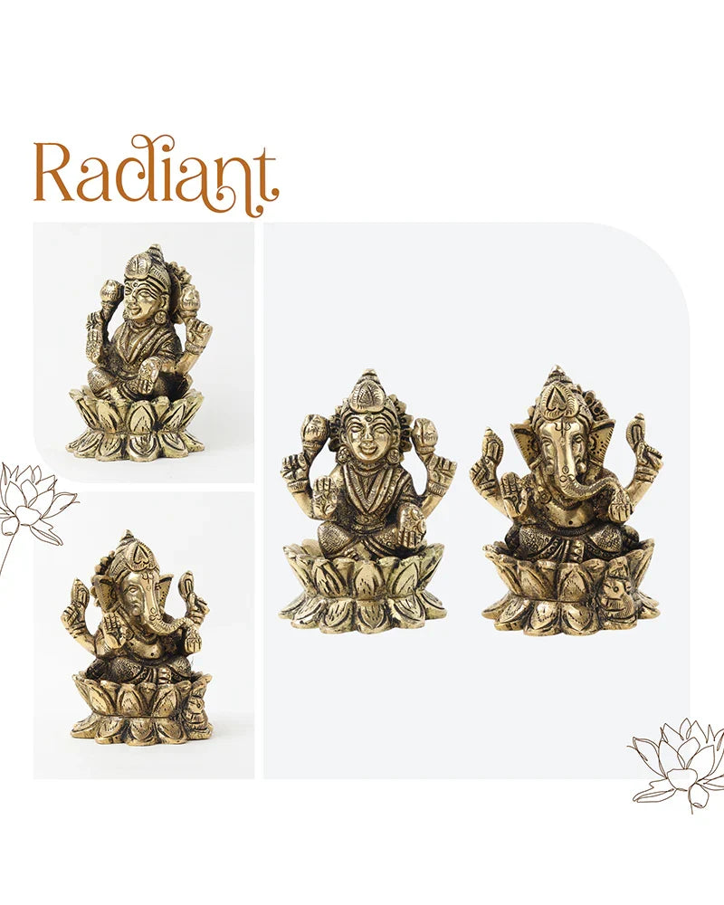 Pure Brass Laxmi Ganesh Idol Set for Home Temple and Decoration