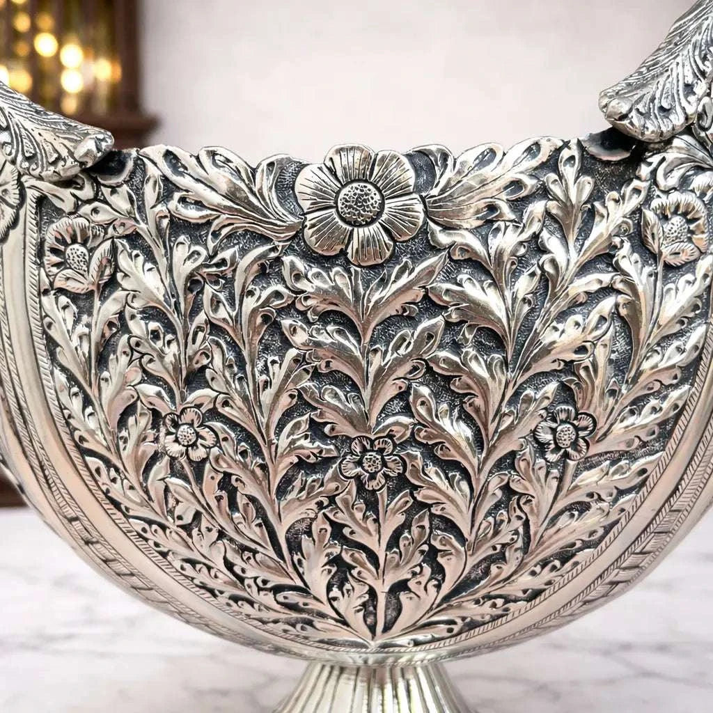 Brass Silver Plated Decorative Basket with Peacock Design (10 Inch) Vedansh Craft