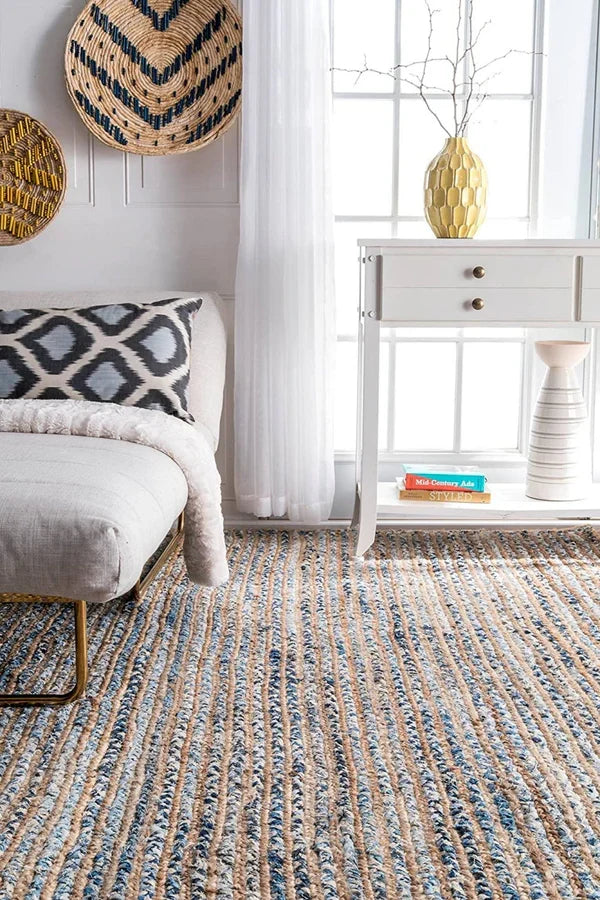 Eco Friendly Natural Rectangular Denim Carpet For Bedroom