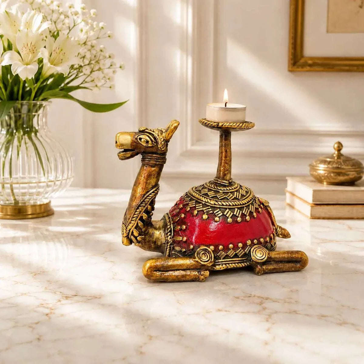 Brass Dhokra Sitting Camel Candle Stand (5 Inch) Vedansh Craft