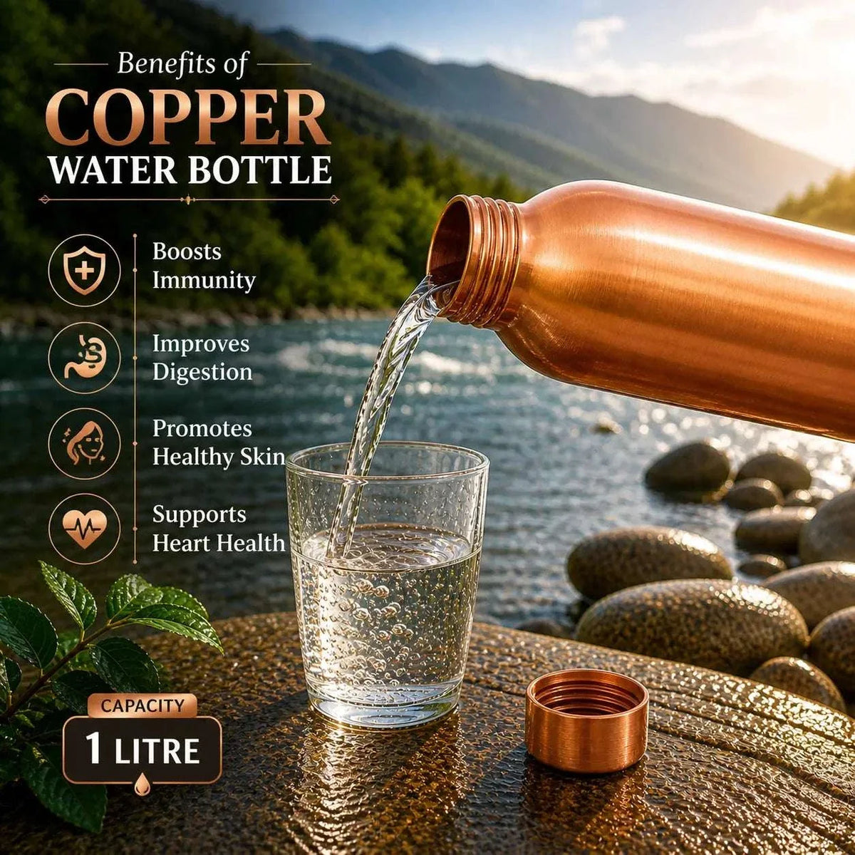 Copper Water Bottle (10.5 Inch) Vedansh Craft