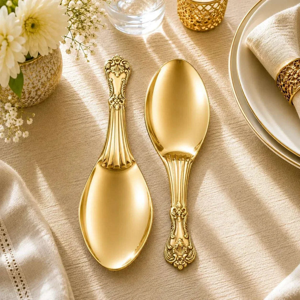 Brass Rice Serving Spoon Pair (9 Inch) Vedansh Craft