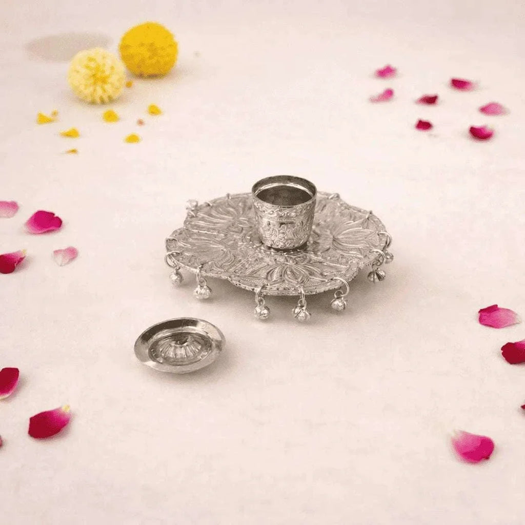 German Silver Kumkum Box With Ghungroo (3.5 Inch) Vedansh Craft