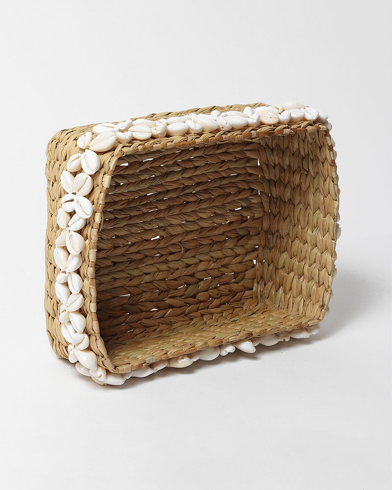 Handwoven Seagrass Shells Organizer Basket for Elegant Home and Tabletop Decor