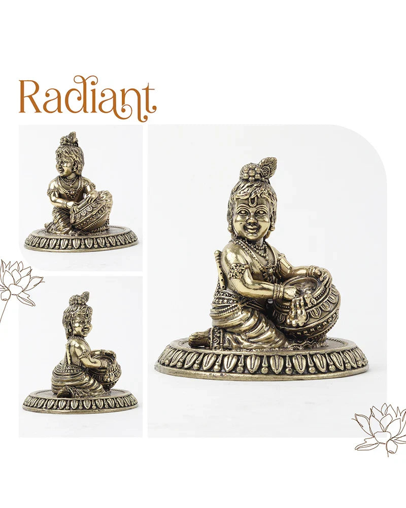 Pure Brass Bal Krishna Idol for Home Temple and Pooja Room